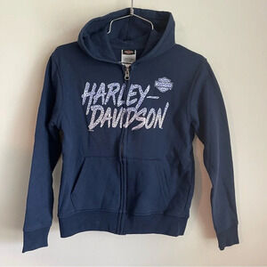 Harley Davidson navy zip up sweatshirt hoodie size 8Y